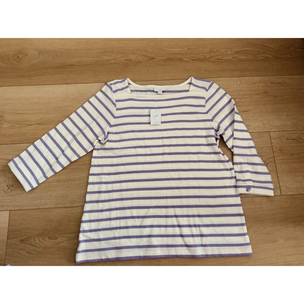J. Jill Striped Boatneck Top Womens Size Small Purple White 3/4 Sleeve Shirt NWT